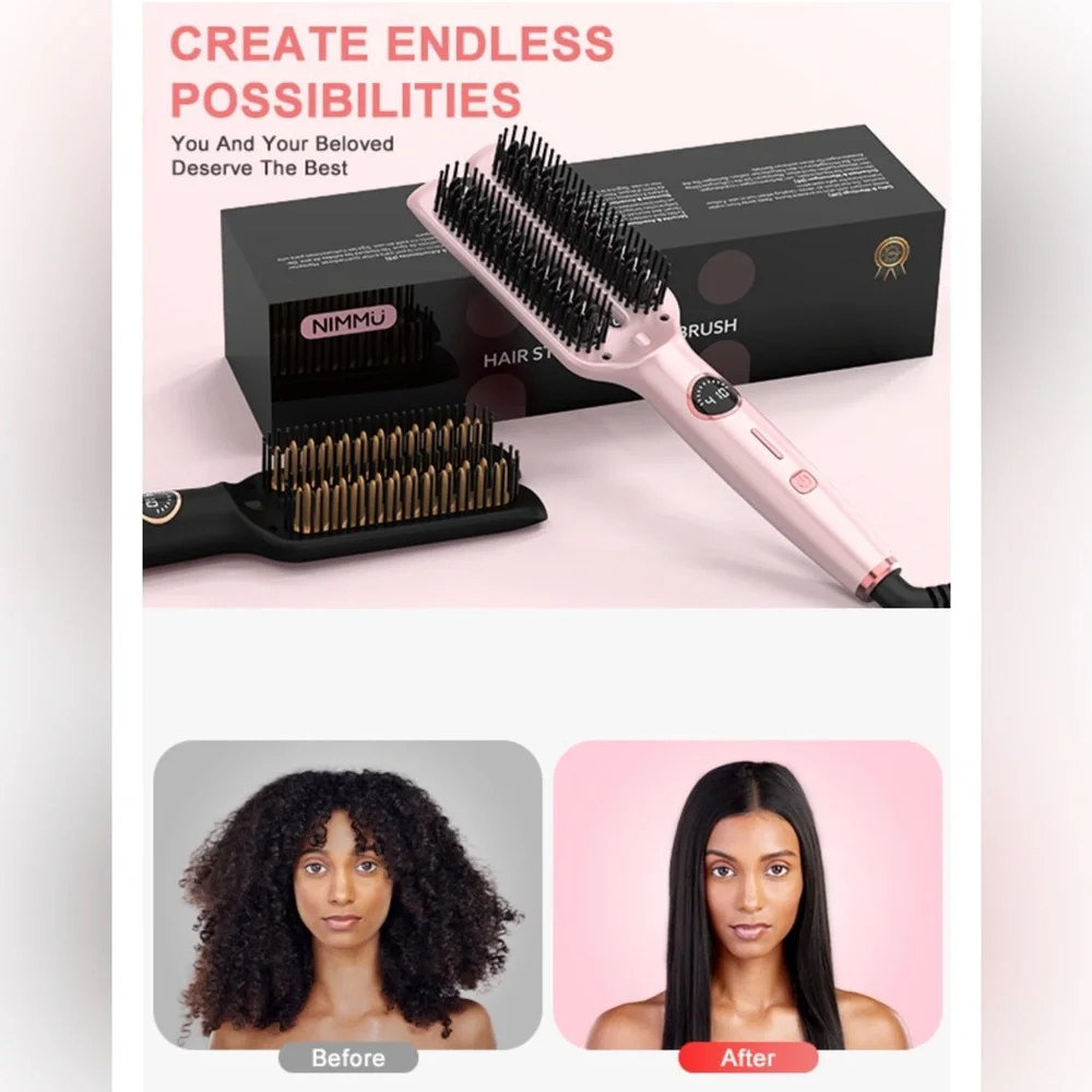 Ionic Hair Straightener Brush, Flat Iron 5 Temps, Ceramic Straightener Comb
